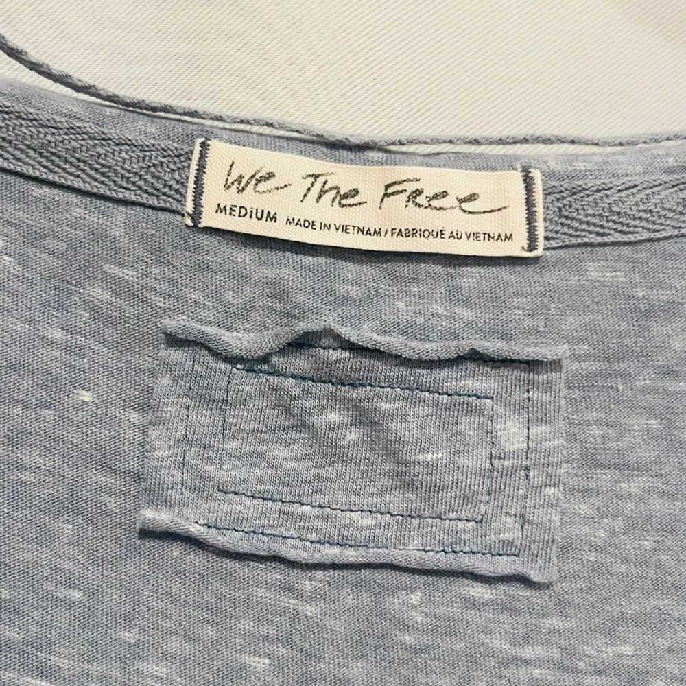 We The Free Free People Blue Space Dye V-Neck Babydoll T-Shirt Medium Boho Slub